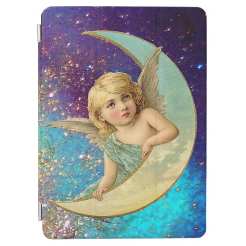 MOON ANGEL IN BLUE GOLD YELLOW SPARKLES iPad AIR COVER