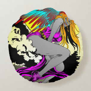 Moon Angel Round Pillow