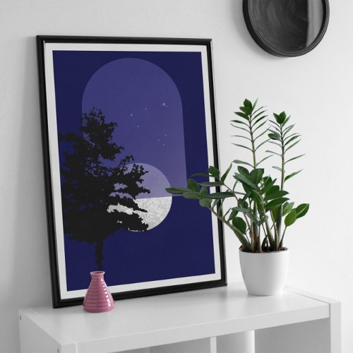 Moon Art Bohemian Style  Faux Canvas Print