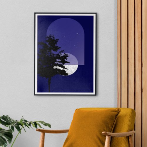 Moon Art Bohemian Style Stretched Large Finished Canvas Print