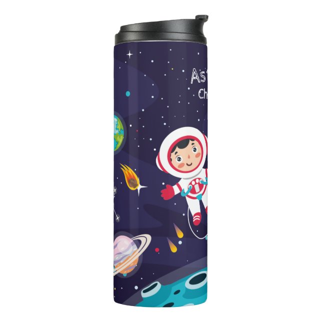 moon astronaut, monogrammed name thermal tumbler (Rotated Left)