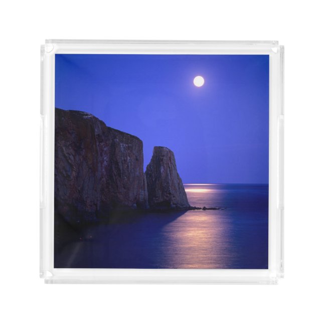 Moon At Dusk | Perce Rock Gaspe Coast Quebec Acrylic Tray (Front)