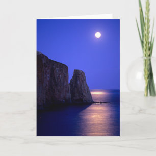 Moon At Dusk Perce Rock Gaspe Coast Quebec Card