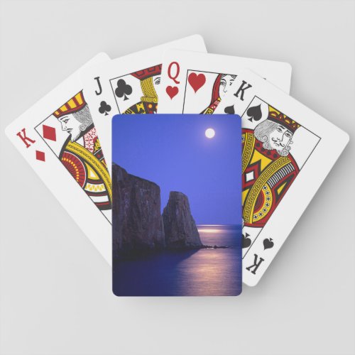 Moon At Dusk  Perce Rock Gaspe Coast Quebec Playing Cards
