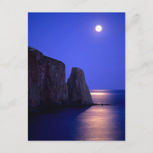 Moon At Dusk Perce Rock Gaspe Coast Quebec Postcard