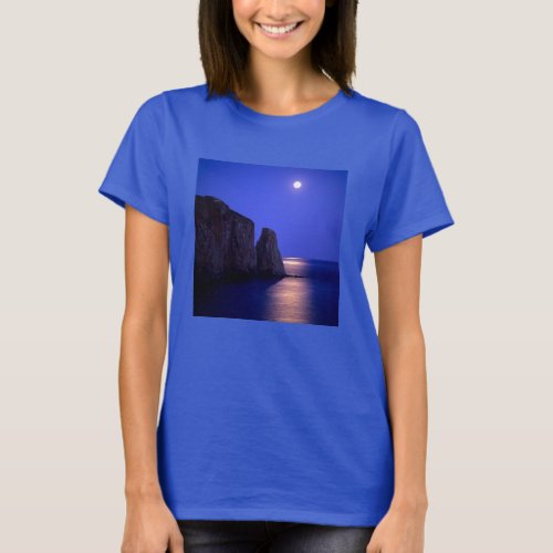 Moon At Dusk  Perce Rock Gaspe Coast Quebec T_Shirt