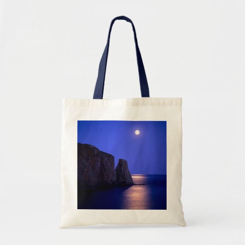 Moon At Dusk  Perce Rock Gaspe Coast Quebec Tote Bag