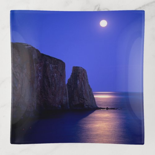 Moon At Dusk  Perce Rock Gaspe Coast Quebec Trinket Tray