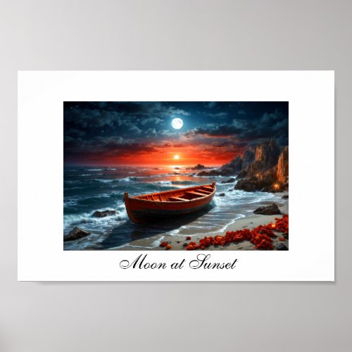 Moon at Sunset Poster