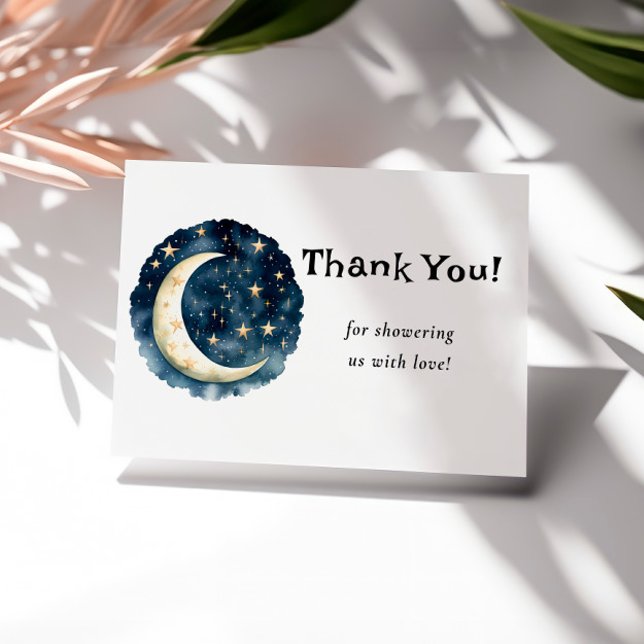 Moon Baby Shower Stars Space Thanks Thank You Card (Creator Uploaded)