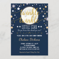 Moon Baby Shower Twinkle Little Star Navy Gold Invitation