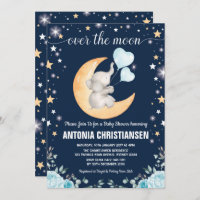 Moon Baby Shower / Twinkle Star Elephant Baby Boy Invitation