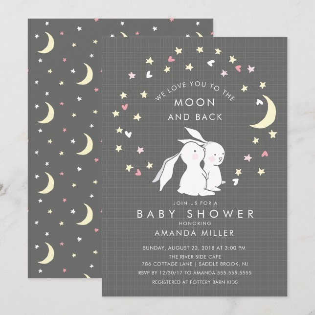 Moon & Back Bunny Baby Shower Invitation (Front/Back)