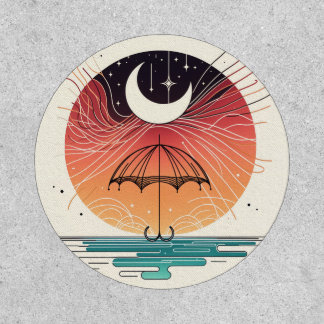 Moon Balancing Rainfall in Boho Line Art Patch