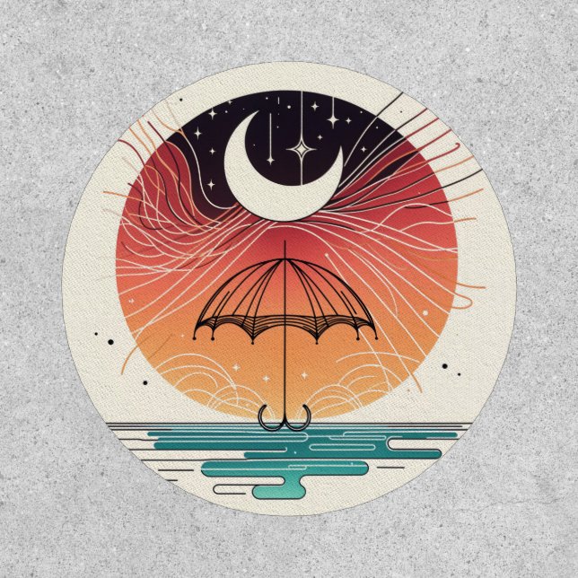 Moon Balancing Rainfall in Boho Line Art Patch (Front)