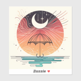Moon Balancing Rainfall in Boho Line Art Sticker
