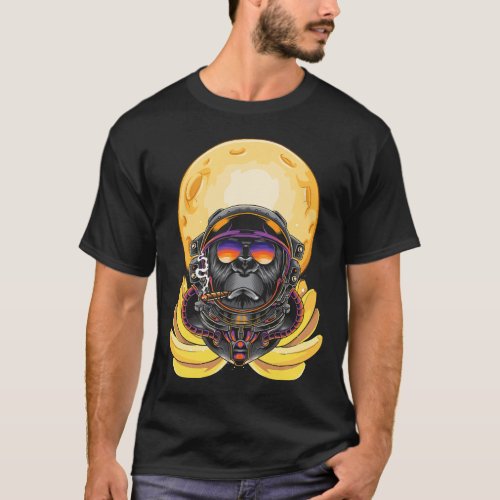 Moon Banana Space Science Smoking Monkey Ape Astro T_Shirt