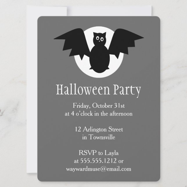 Moon Bat Halloween Party Invitation (Front)
