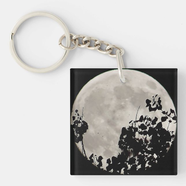Moon behind dark leaves keychain (Front)