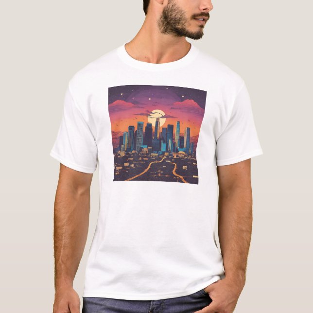 moon behind the town T-Shirt (Front)