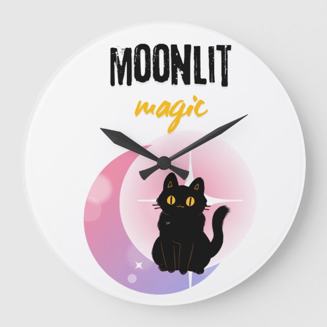 Moon & Black Cat Large Clock (Front)