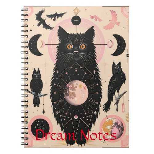 Moon Black Cat Pink Aesthetic Notebook