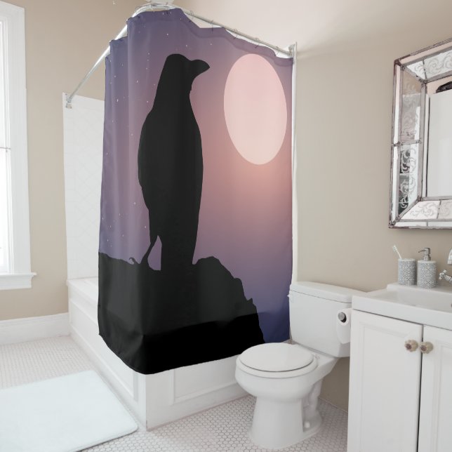 Moon Black Raven Shower Curtain (In Situ)