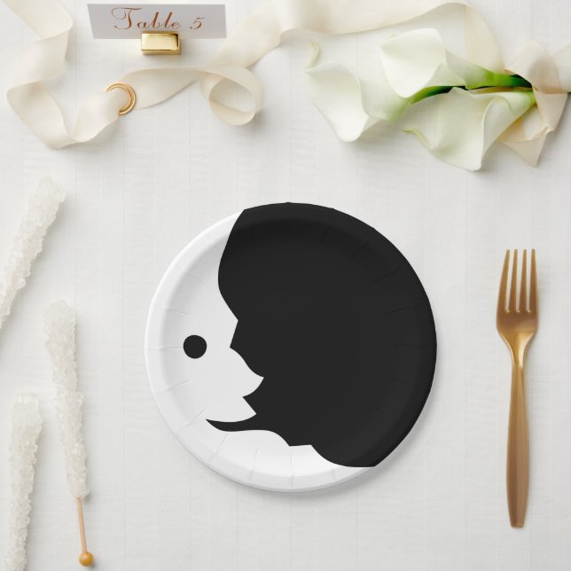 Moon Black White Lunar Smile Paper Plate (Wedding)