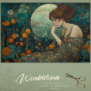 Moon Blossom Vintage Art Nouveau Decoupage Tissue Paper