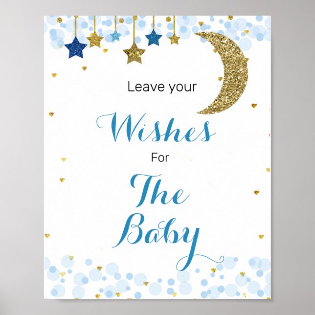Moon blue Baby Shower Wishes for Baby Sign (Front)