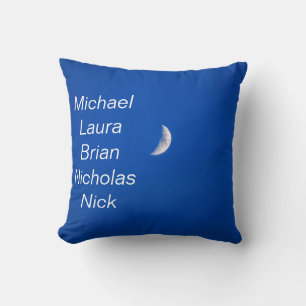 Moon Blue Custom Names – Celestial Night Design Throw Pillow