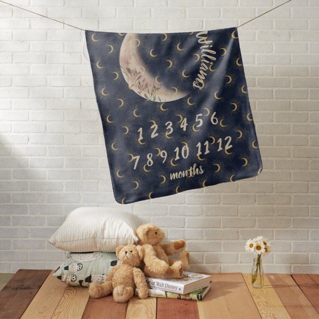 Moon Blue Night Baby Milestone Blanket (In Situ)