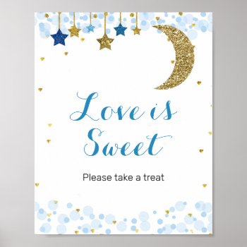 Moon Blue Watercolor Love Is Sweet Sign by HappyPartyStudio at Zazzle