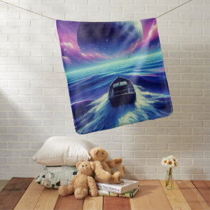 Moon Boat Radiant Ocean Night Baby Blanket