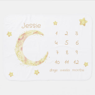 Moon Boho Stars Milestone Watercolor Baby Girl Baby Blanket