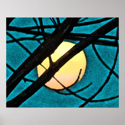 Moon Branches and Blue Midnight Sky Poster
