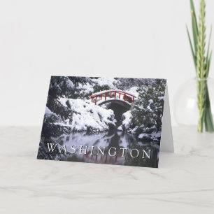 Moon Bridge & Pond in Winter   Happy Birthday Card