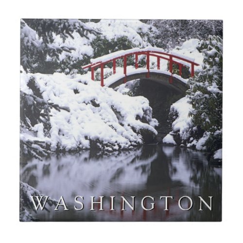 Moon Bridge  Pond in Winter  Seattle Washington Ceramic Tile