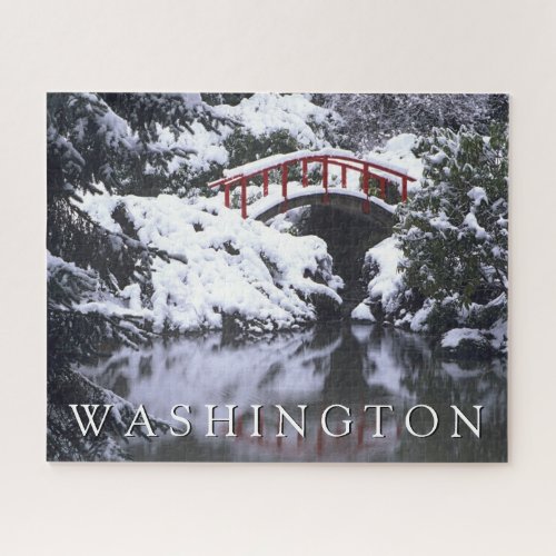 Moon Bridge  Pond in Winter  Seattle Washington Jigsaw Puzzle