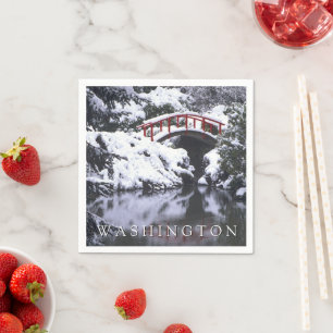 Moon Bridge & Pond in Winter Seattle, Washington Napkins