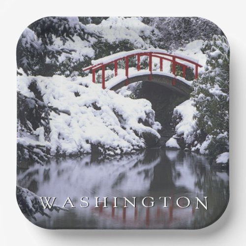 Moon Bridge  Pond in Winter  Seattle Washington Paper Plates