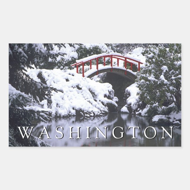 Moon Bridge & Pond in Winter | Seattle, Washington Rectangular Sticker (Front)