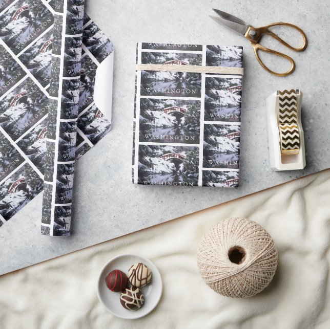 Moon Bridge & Pond in Winter | Seattle, Washington Wrapping Paper (Crafts)