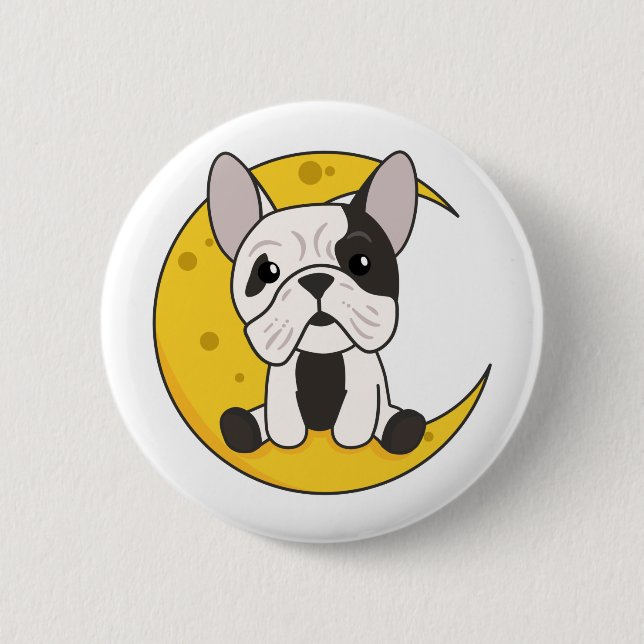Moon Bulldog Cute Animals For Kids At Night Button (Front)