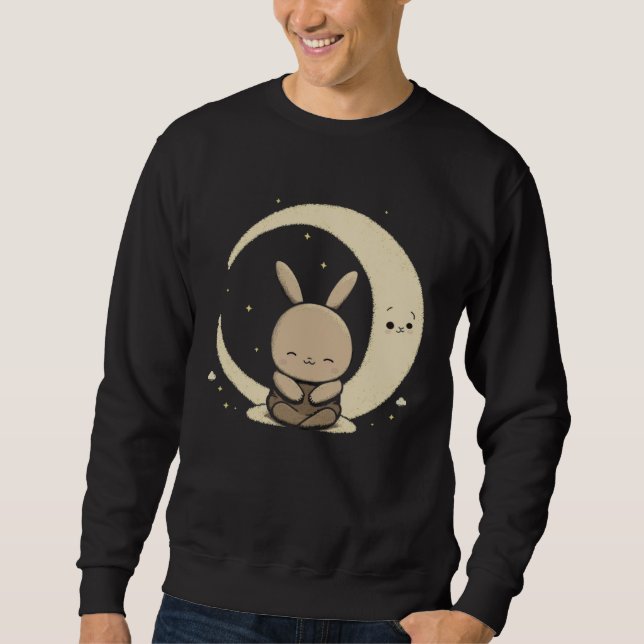 Moon Bunny Rabbit Sitting In Crescent Moon Easter  Sweatshirt (Front)
