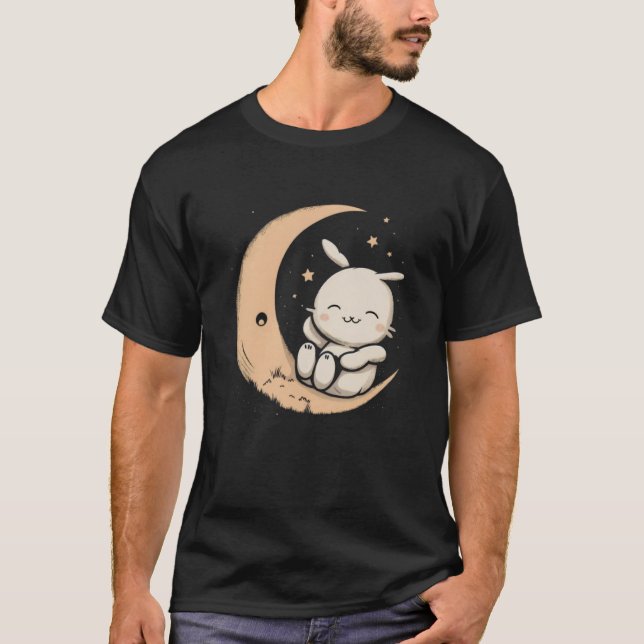 Moon Bunny Rabbit Sitting In Crescent Moon Easter  T-Shirt (Front)