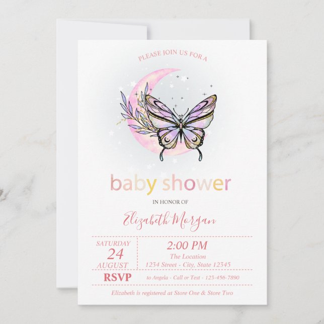 Moon Butterfly Dotted Baby Shower Invitation (Front)