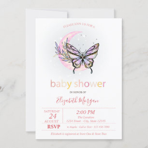 Moon Butterfly Dotted Baby Shower Invitation