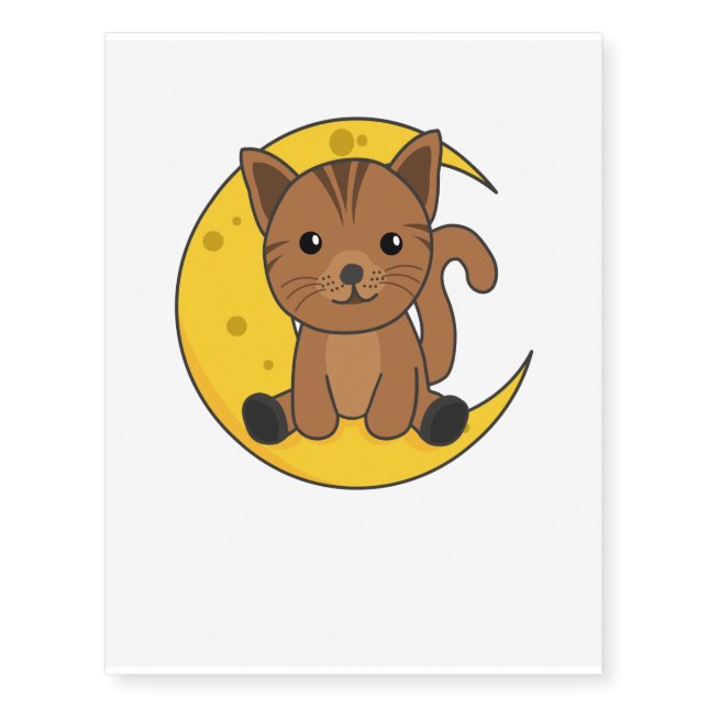 Moon Cat Cute Animals For Kids For The Night Temporary Tattoos (Front)