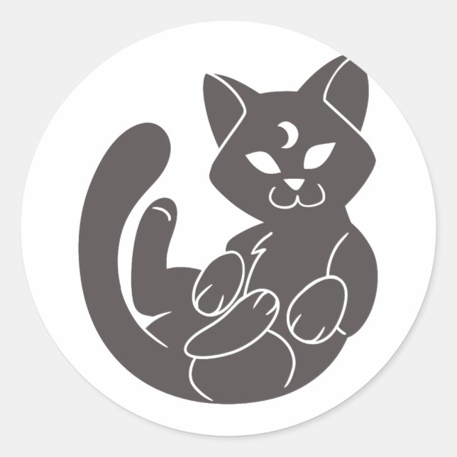 Moon cat cute silhouette - Choose background colo Classic Round Sticker (Front)
